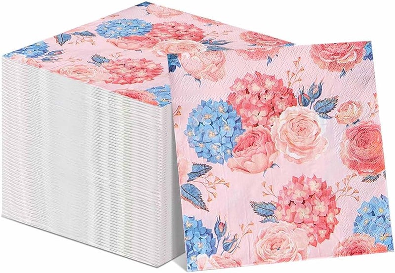 60 حزمة مناديل ورقية زهرية كلاسيكية 3 طبقات مقاس 6.5 × 6.5 بوصة، مناديل زهور رجعية يمكن التخلص منها لحفلات العشاء والكوكتيل، النمط أ - Image 1